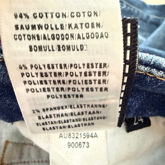 7 For All Mankind Two Toned Side Striped Skinny Leg Jeans Mid Rise Raw Hem Sz 24 - Picture 13 of 14